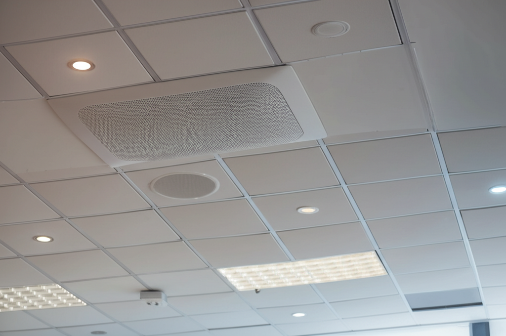Ceiling speakers and audio reinforcement for office and venue PA systems